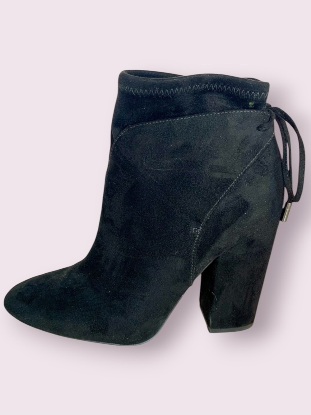Kendall & Kylie Black Faux Suede Heel Ankle Bootie Tie Back Size 6.5
